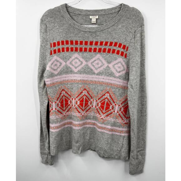 J. Crew Sweater‎ Womens Pullover Fair Isle Long Sleeve Heather Gray Size L - Picture 1 of 4